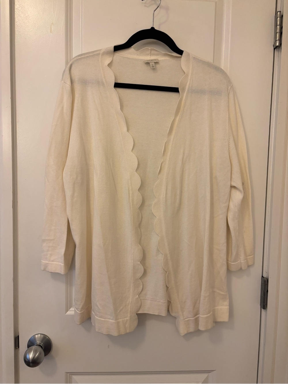 Talbot’s Scallop-Edge Open Front Women's Cardigan Sweater - Cream XL